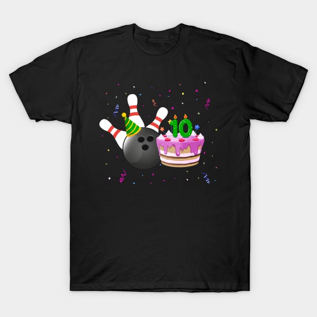 Bowling 10th Birthday Bday Party Kids 10 years Old Bowler T-Shirt by Msafi